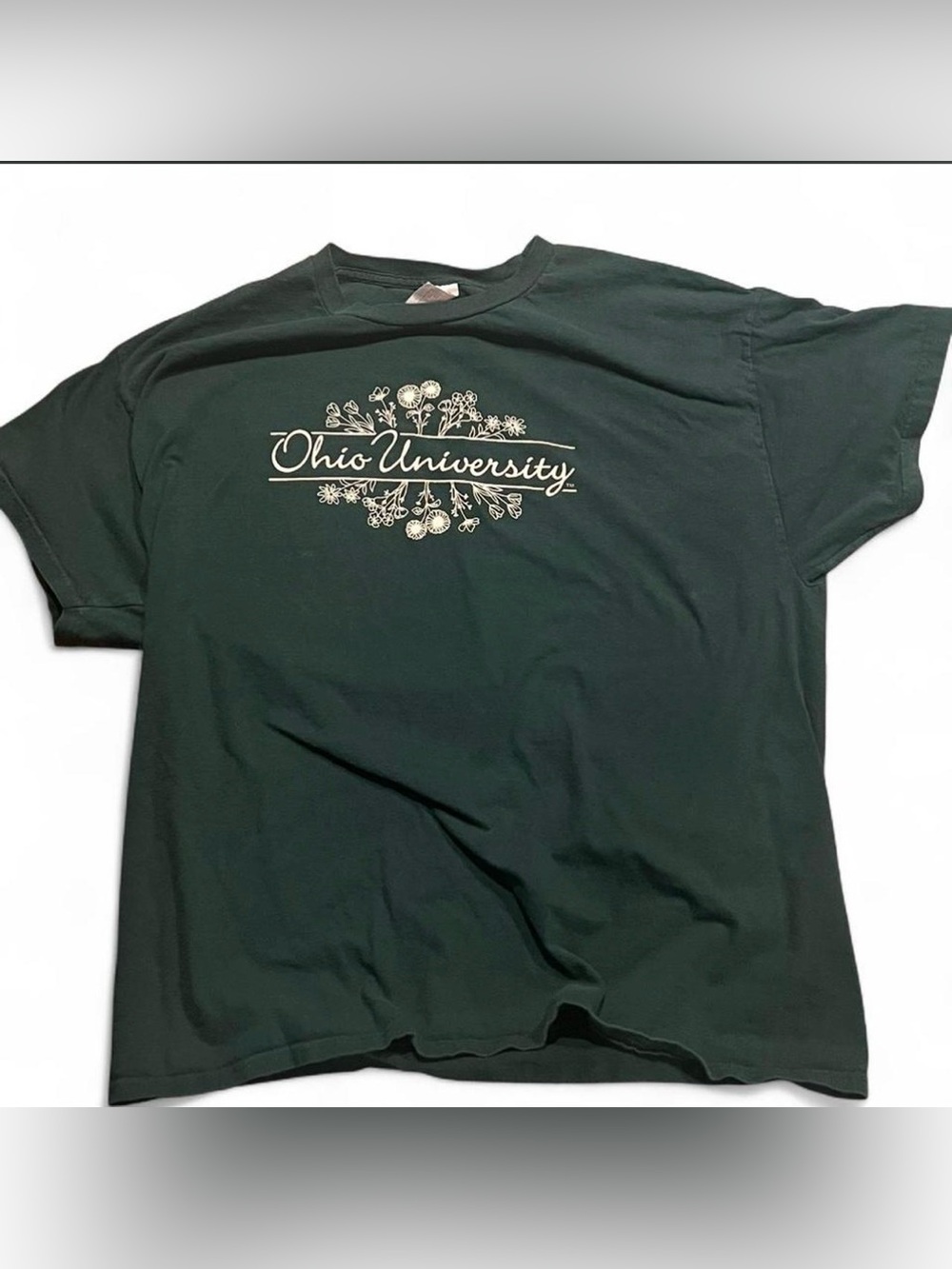 Hanes Dark Green Ohio University Floral Logo Tee